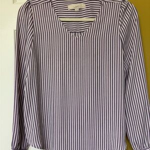LOFT Vertical Striped Blouse in Purple and White